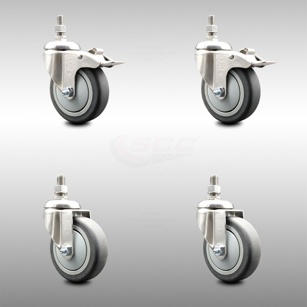 Service Caster 4 Inch 316SS Thermoplastic Rubber 12mm Threaded Stem Caster Lock Brake, 2PK SCC-SS316TSTTL20S414-TPRB-M1215-2-S2 - main